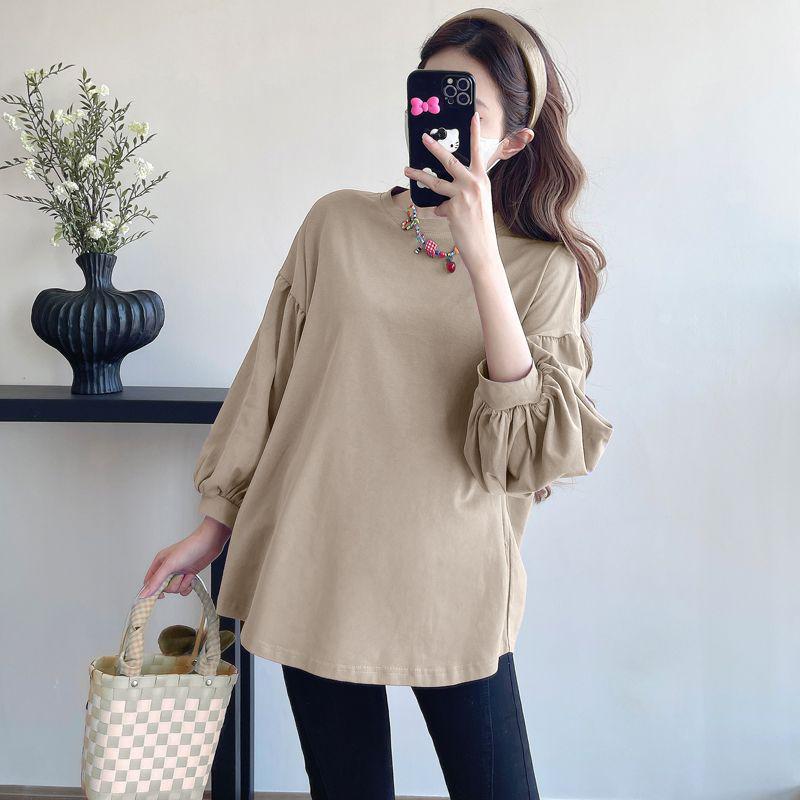 

Модная стильная petite plus size футболка для беременных с длинным рукавом 3XL хаки