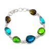 Natural Blue Topaz, Peridot Gemstone 925 Sterling Silver Bracelet 7-8" ASB-3098