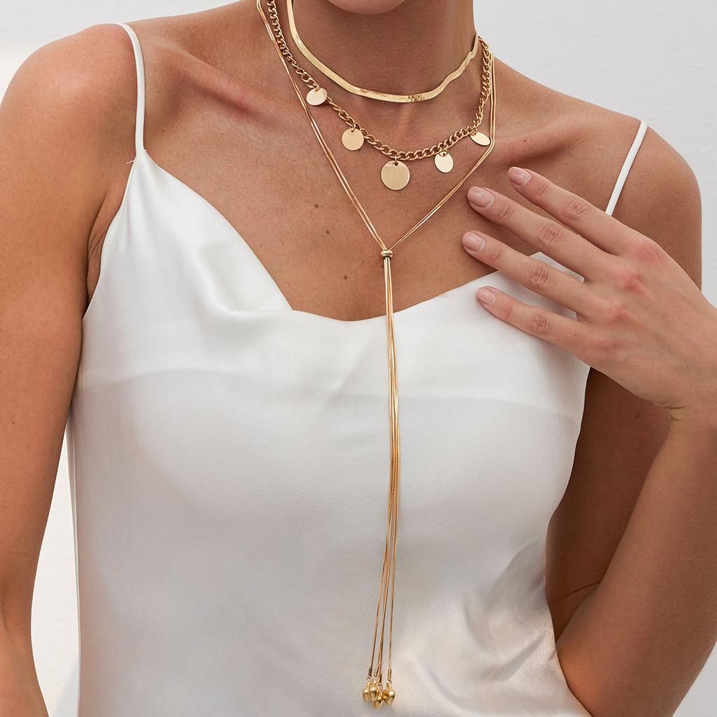 Cold Wind Snake Bone Chain Long Necklace, Sweet Wind Metal Disc Collarbone Chain Necklace Decoration For Women