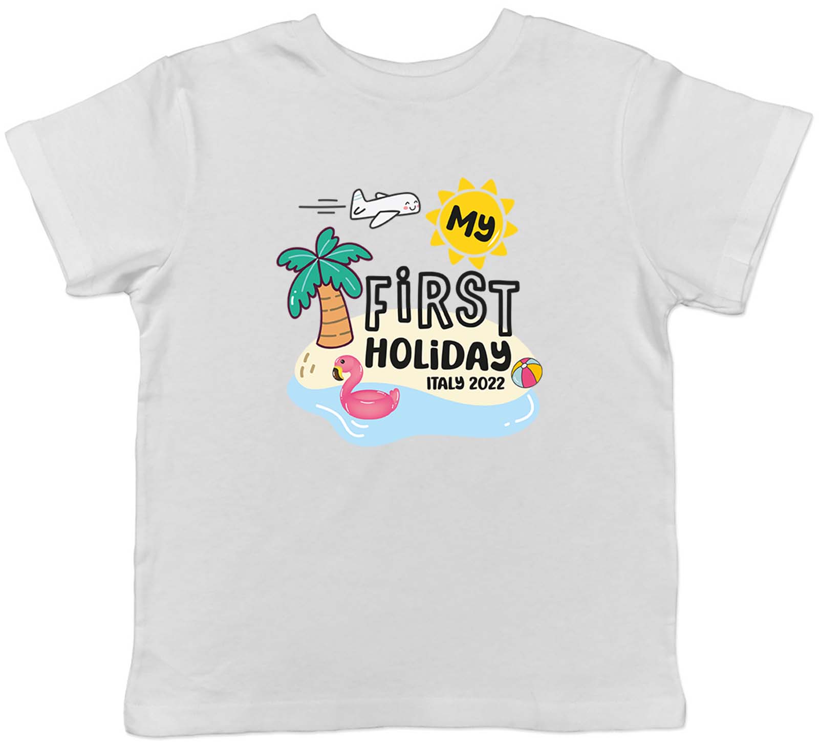 Personalised My First Holiday Sun Plane Sea Vacation Kid T-Shirt Boys Girls Gift 140