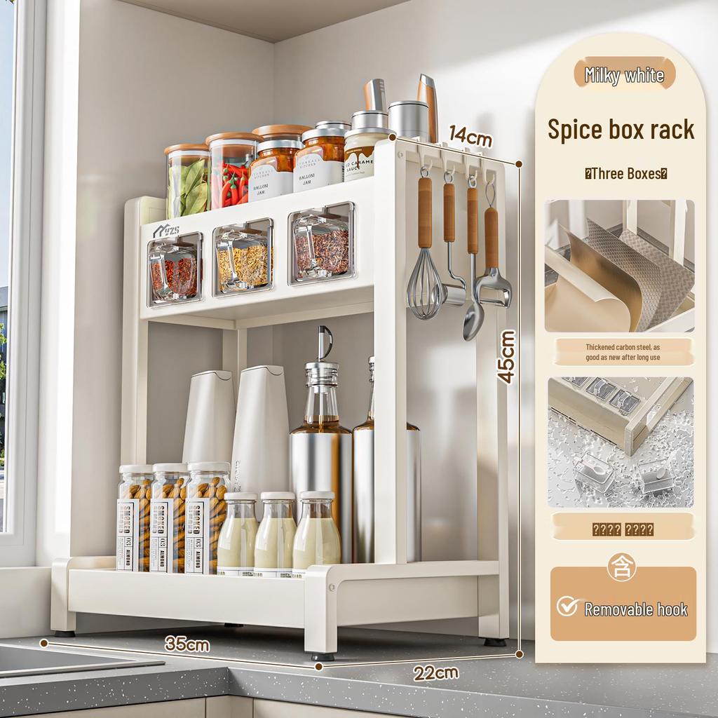 White Multifunctional Seasoning Rack & Knife Holder with Spice Storage Canisters