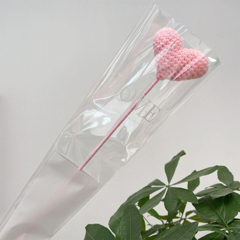 Heart Shaped Knitting Flower Carnation Flower Hand Woven Flower Creative DIY Bouquet  Holiday Gifts