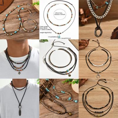 Erkek Retro Moda Katmanlı Choker Kolye Seti
