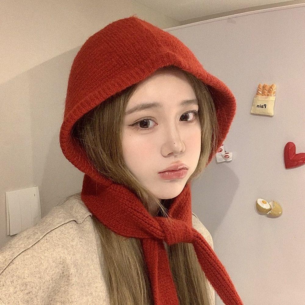 Korean Style Coldproof Hooded Caps Soft Knitted Beanies Hats Autumn Scarf Hat Female