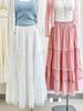 2026 Spring/Summer A-Line Wood Ear Lace Trimmed Mid-Length Skirt with Flowy Layered Hem