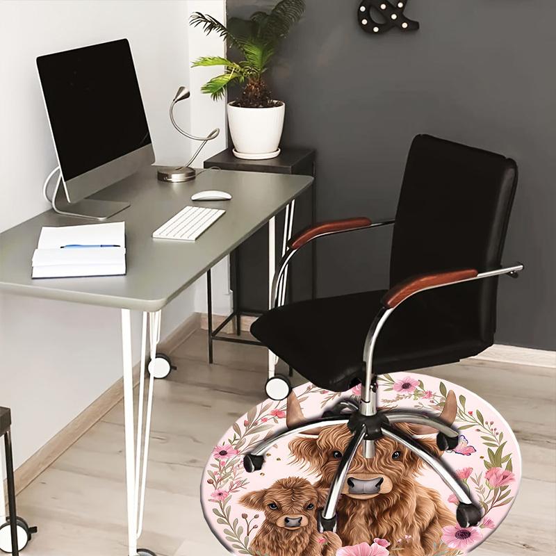 

1pc Office Carpet Chair Mats Highland Cow Floral Frame Perfect for Decorating Office Chairs, Living Rooms, Or Bedrooms.YDT202 80cm by 80cm