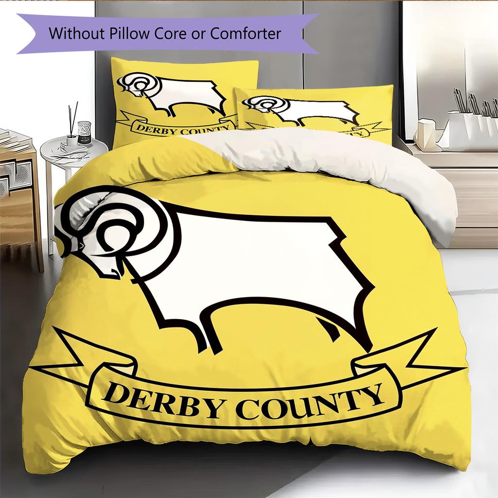 Fotbalový klub Derby County Vzorovaná sada povlečení a přikrývky Domácí dekorace Dárek (1 * povlak na peřinu + 2 * povlak na polštář bez jádra)