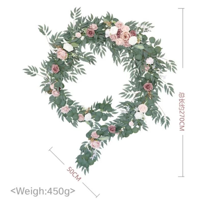 2.7M Artificial Wedding Eucalyptus Garland Runner with Rose Flowers Rustic Floral Table Centerpieces Boho Wed Decoration