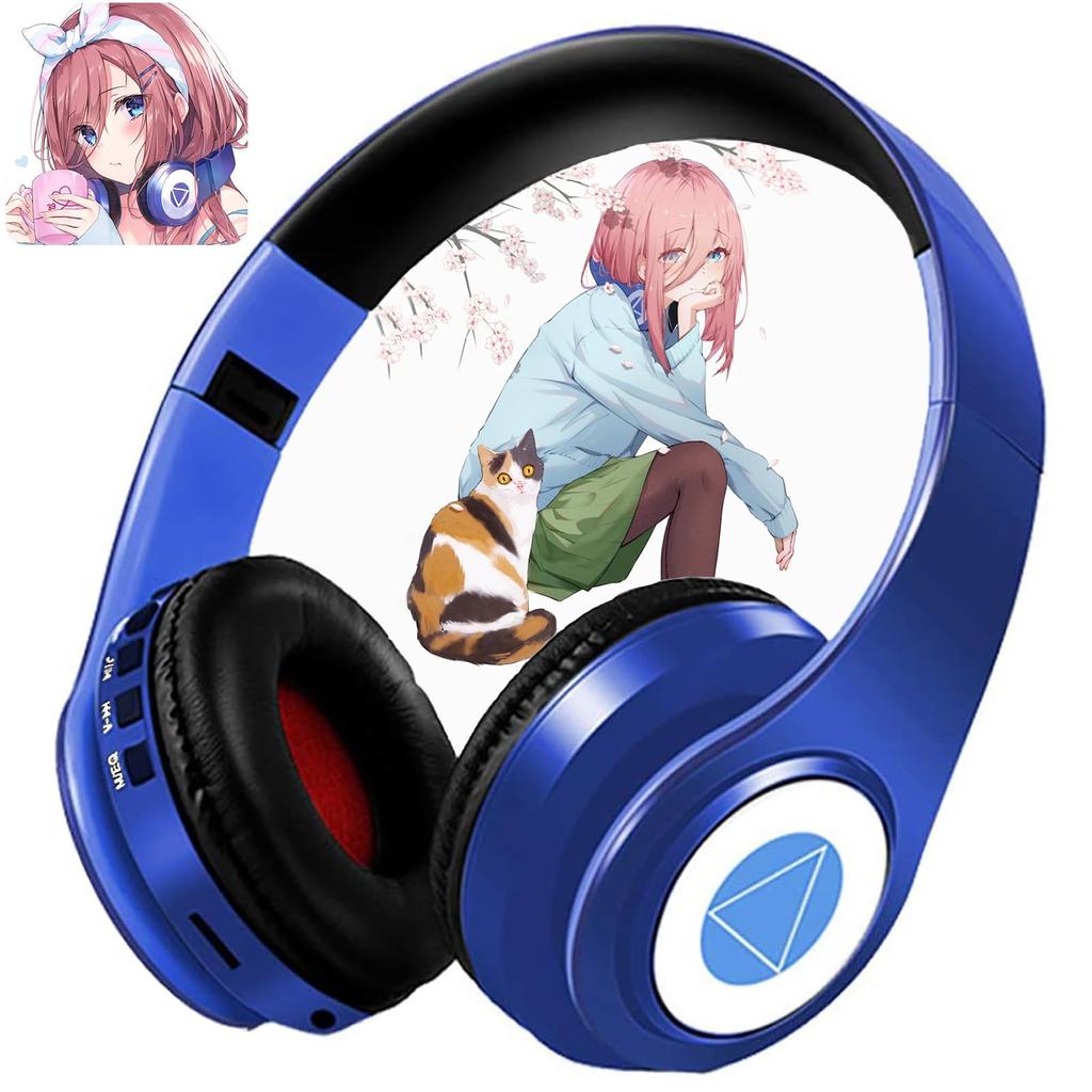 Nakano Miku Cosplay Headphones, Foldable with Built-in Microphone, Dual-Use Wired and Wireless Bluetooth 5.0, Music, Calls, Phone Calls, and Working