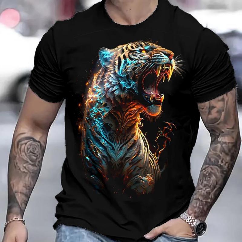 Summer Men's Tiger 3D Printed Pullover Loose Casual Round Neck Short Sleeved Shirt T-Shirts Men’s