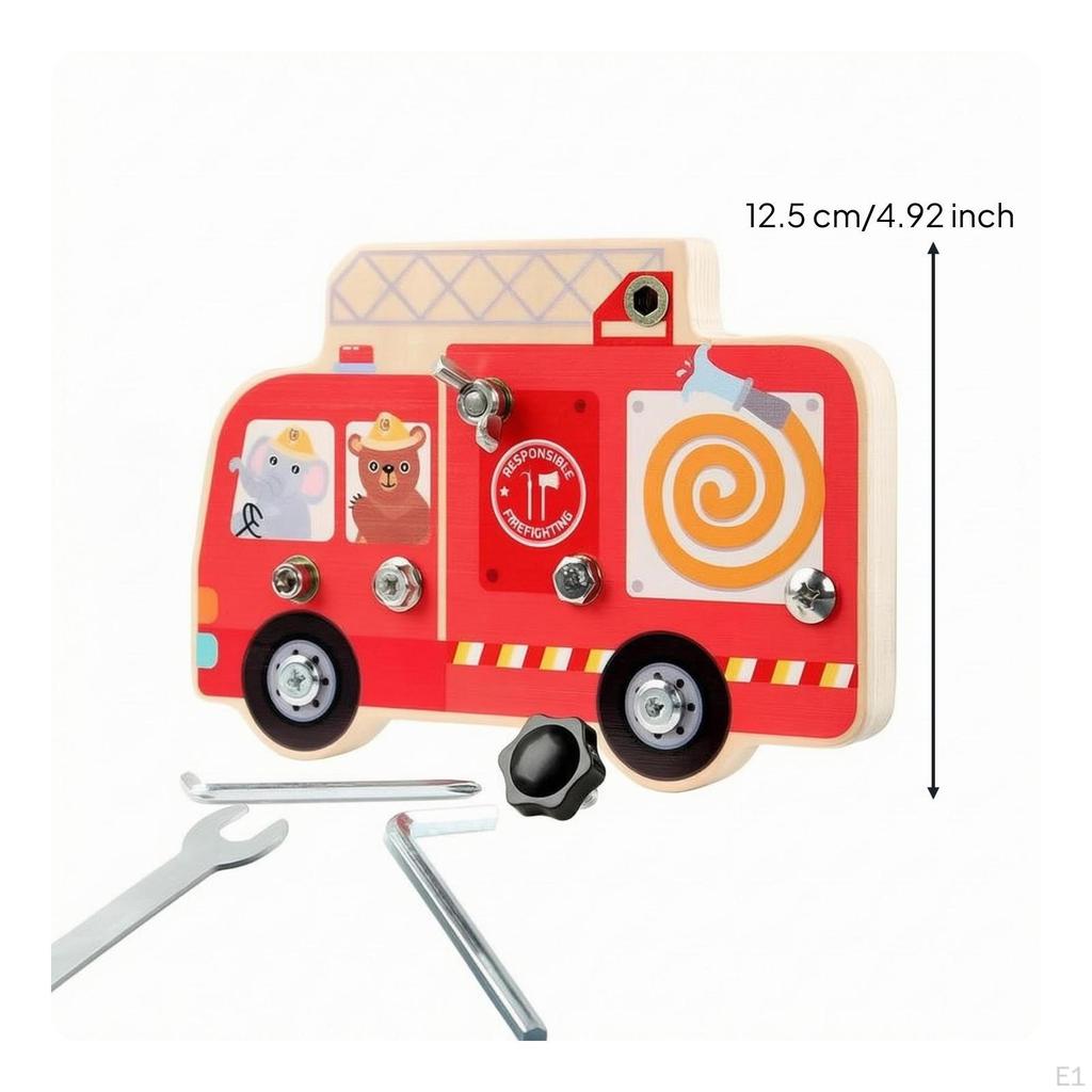 Wooden Fire Truck Toy HandEye Coordination Board Busy Tool Play Child