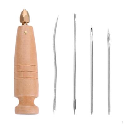 Canvas Leather Sewing Awl Hand Stitcher Comfortable Grip Practical Wooden Handle Shoe Repair Tool
