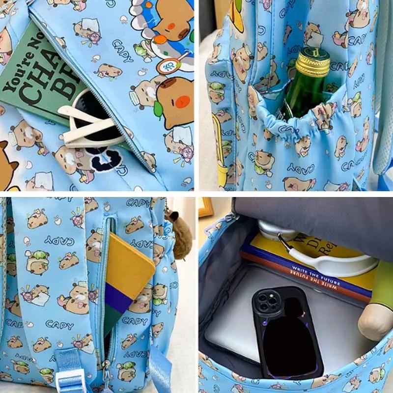 Fashion Kawaii Capybara College Backpack Large Capacity Breathable Girl Book Bag Cute Cartoon Student Schoolbag Women Mochilas