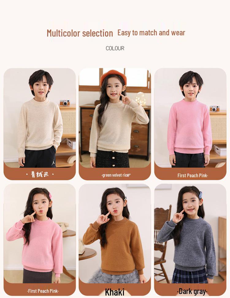 Pulover Premium pentru Copii din Cașmir Pur - Gât Mediu-Înalt, Tricot Cald de Toamnă/Iarnă pentru Băieți și Fete