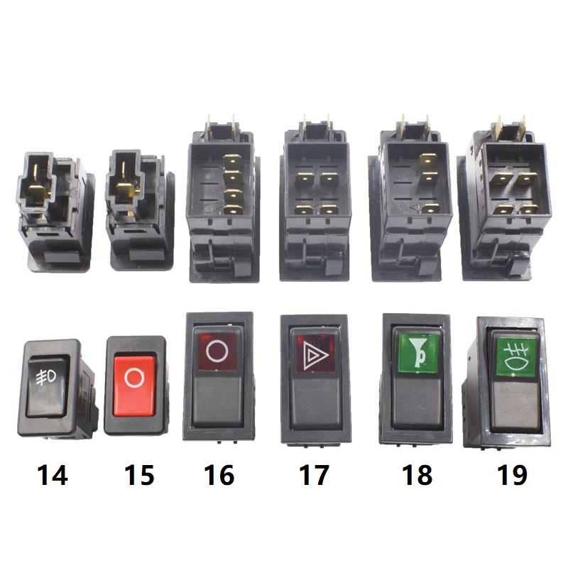 KELIMI Auto-Styling Modifizierter Kippschalter Knopf Universeller Motorstopp + Blinker/Lüfter/Strom/Scheibenwischer/Nebelscheinwerfer Schalter mit Kabel