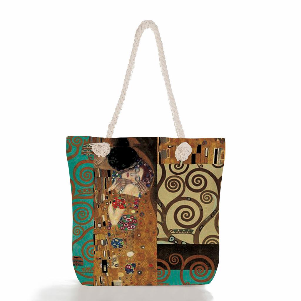 Oil Painting of a Person Print Thick Rope Single-shoulder Beach Bag 7217