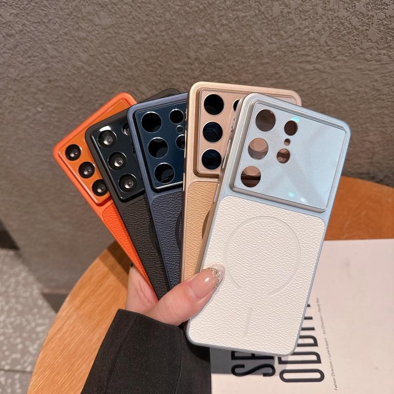 Luxury Hard Litchi Leather Texture Cover For Samsung Galaxy S26 S25 FE S24 Plus Ultra FE Magnetic Wireless Charging Bumper Case