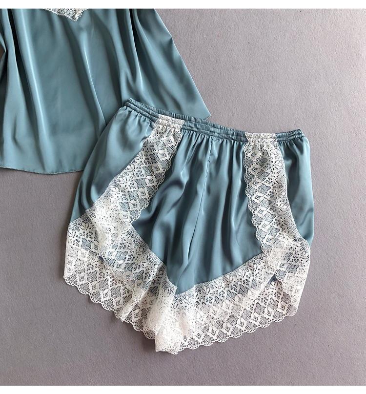 Pajama set, women's ice silk thin style with chest pad suspender shorts, two new lace can be worn outside loungewear