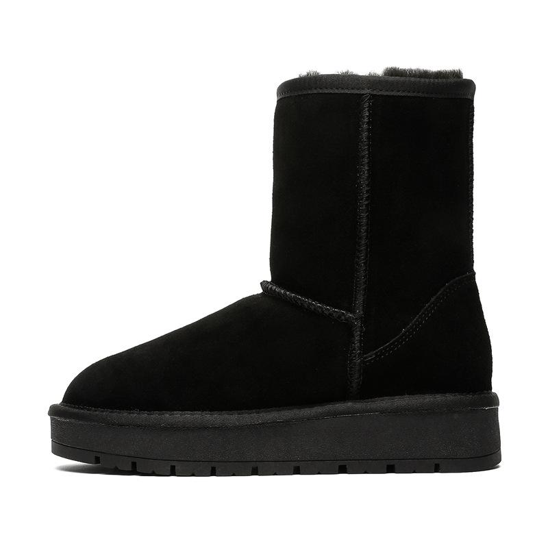 Sheepskin and fur integrated thick-soled snow boots women's medium tube winter new warm and velvet winter new cotton shoes
