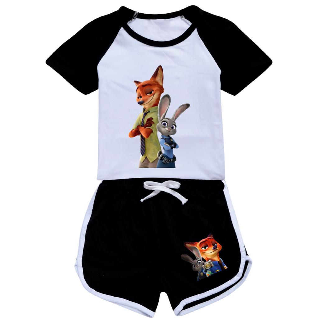 Kinder Sommer Sport T-Shirt und Shorts 2-teiliges Outfit Trainingsanzug Set Kurzarm Print Crop Tops mit Bekleidungsset