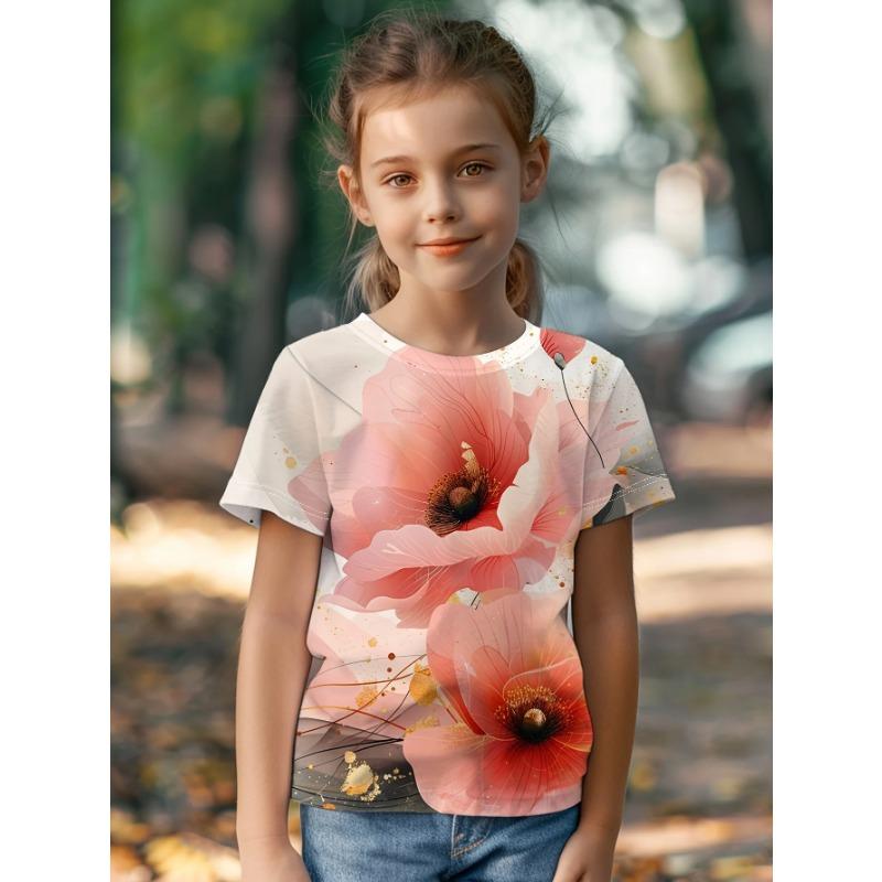 Children's Clothing Girl T-Shirt Short Sleeve 3D Cartoon Print Kids Summer Clothes Casual Round Neck Girl Clothes Tops