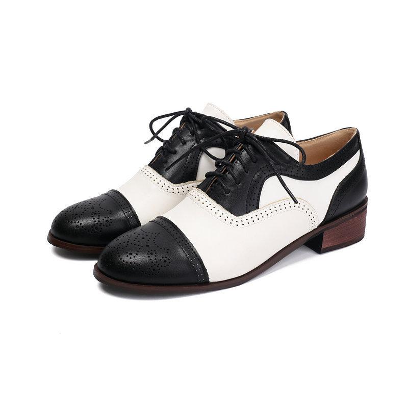 

Vintage British Style Women s Single Shoes Matching Color Round Head Thick Heel Low Front Lace-up Casual Women s Single Shoes 34