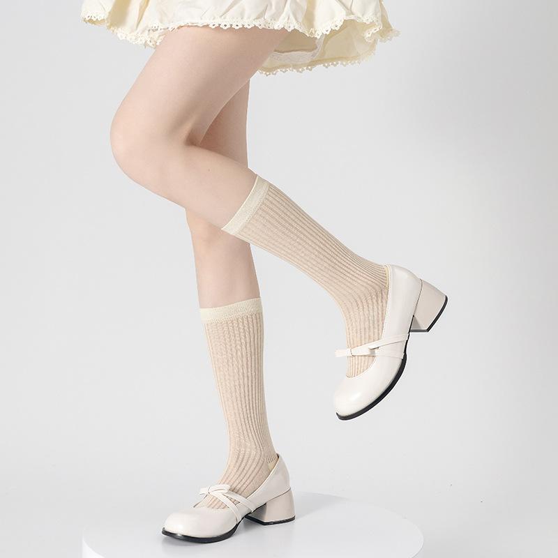 

Носки в балетном стиле для весны и лета, тонкие вертикальные полоски для похудения, махровые носки для девочек, однотонные длинные гольфы :1 pair жёлтый