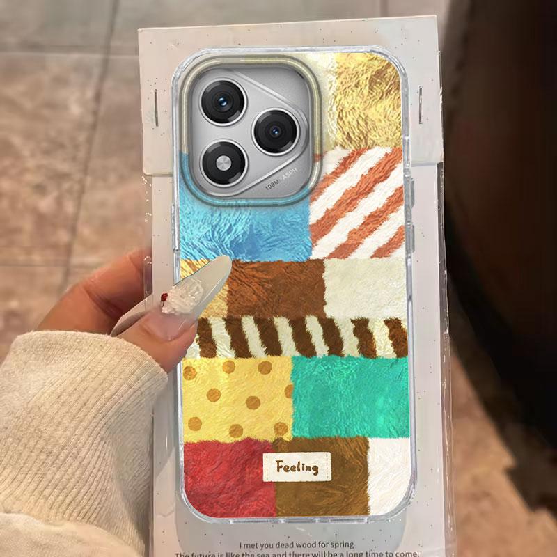 

Чехол для Honor 400 Lite 200 Pro 200Lite X9c X9a X8b X8a 5G Чехол для телефона Коричневый цветной блок Сращивание узора Для Honor 200 Сумки Honor 200 Lite белый