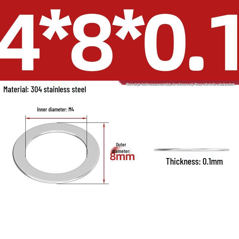 304 Stainless Steel Ultra-Thin Flat Washers - Available in Thickness: 0.1mm, 0.2mm, 0.3mm, 0.5mm