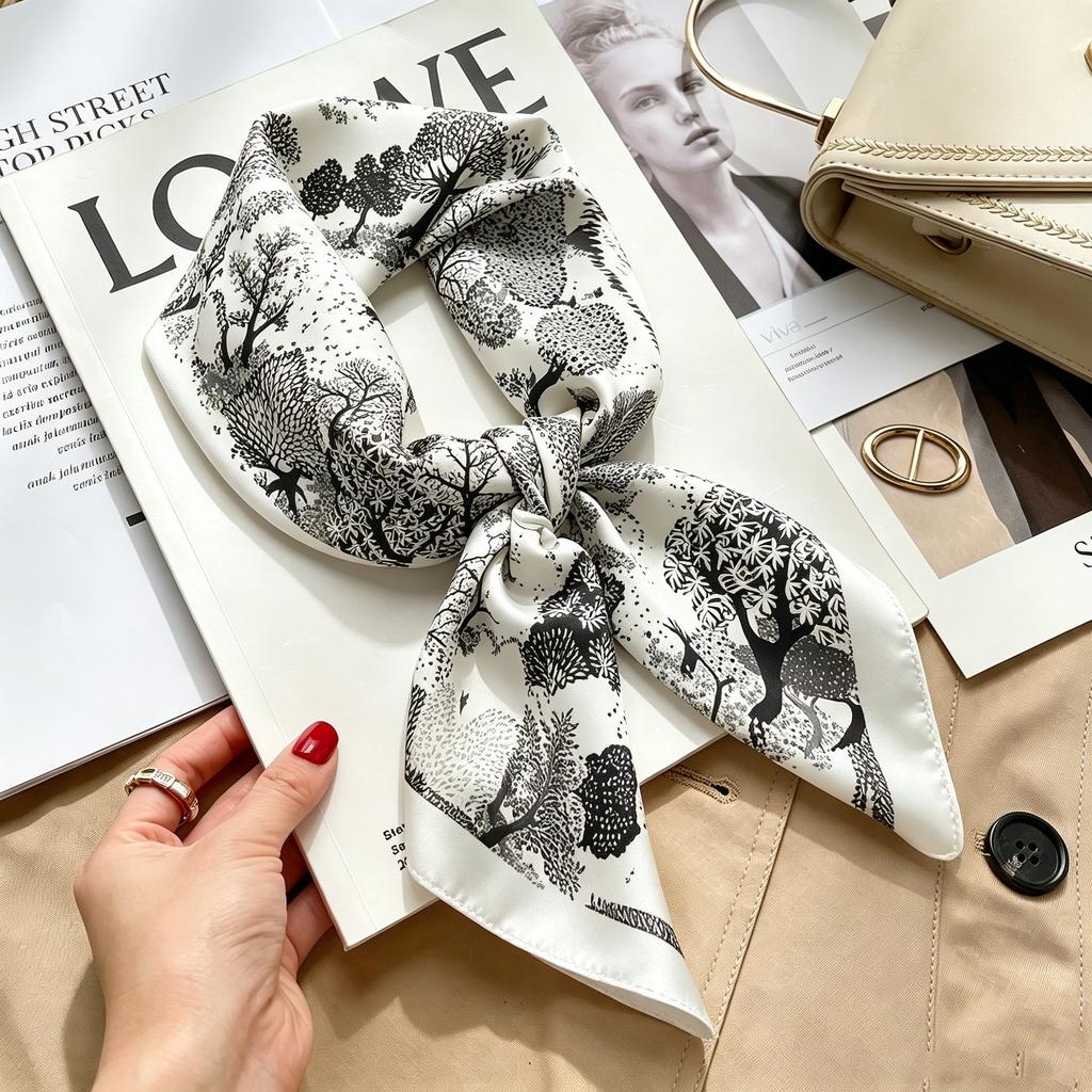 New silk satin 71 * 71 versatile foreign style simulation silk high-end temperament silk scarf middle-aged and elderly decorative scarf neck protectio