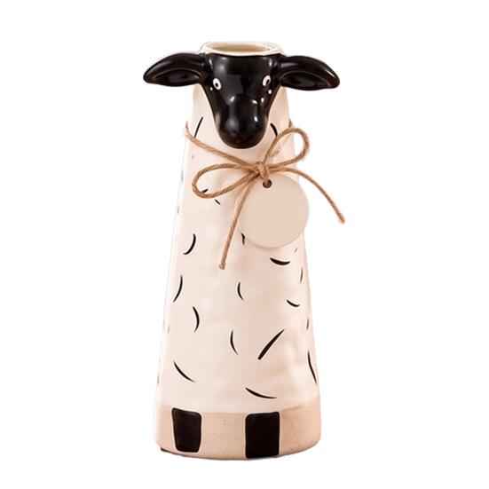 Artistic Resin Table Decoration Cute Animal Vase, Farmhouse Decorative Flower Holder for Home Hand Carved Ornaments Office Decor Pig/Cow/Sheep/Chicken