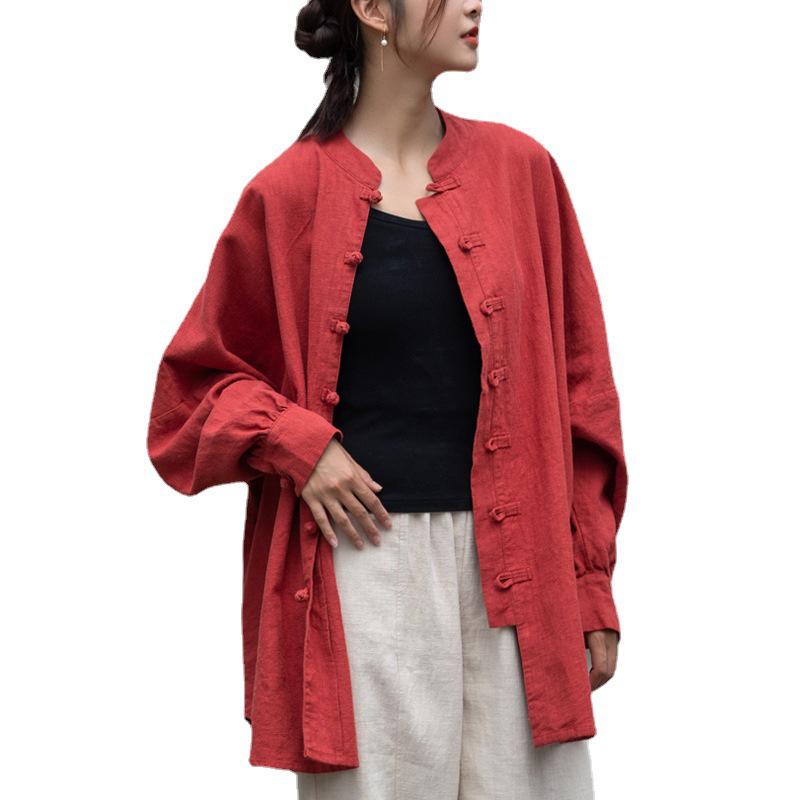 2026 Autumn Women's Zen-Style Cotton Linen Cardigan with Frog Buttons for Tea Ceremony