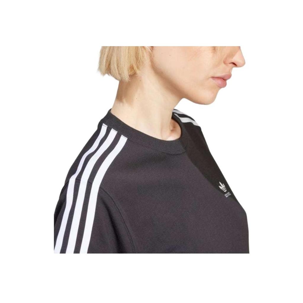 Adidas Originaler Bokstav Stripe Trykk Rund Hals Retro Kort Ermet T-skjorte Dame Topper Svart IU2420