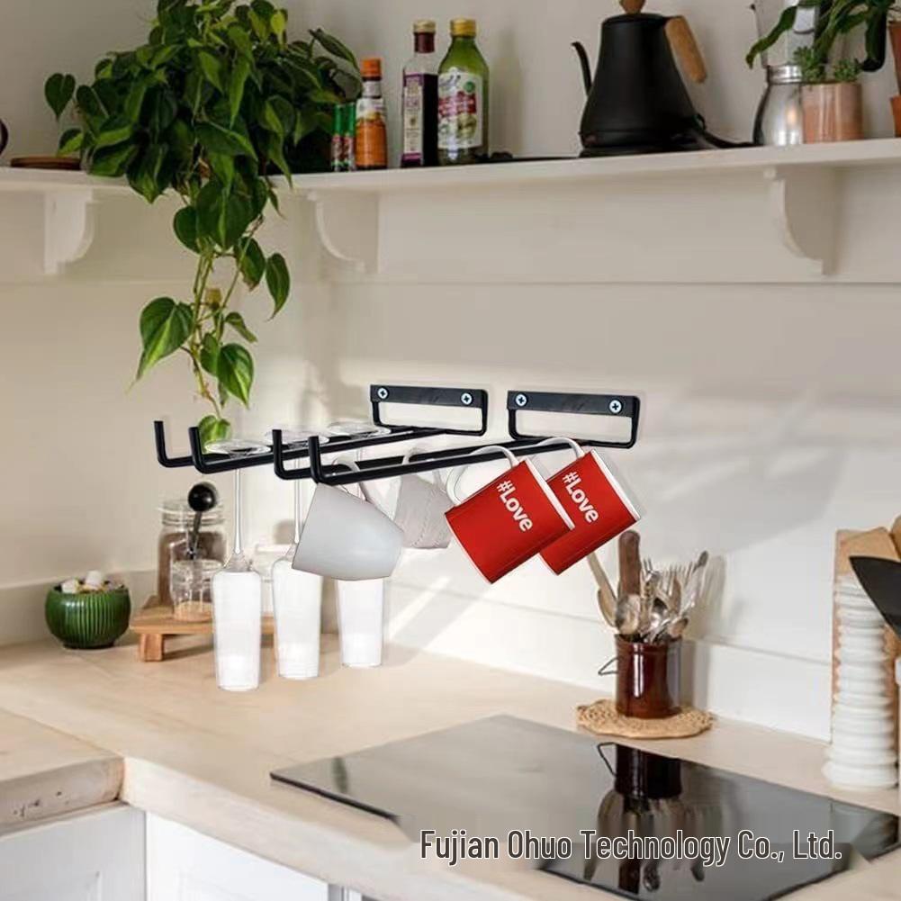Red Wine Glass & Mug Hanging Rack Organizer for Kitchen and Home