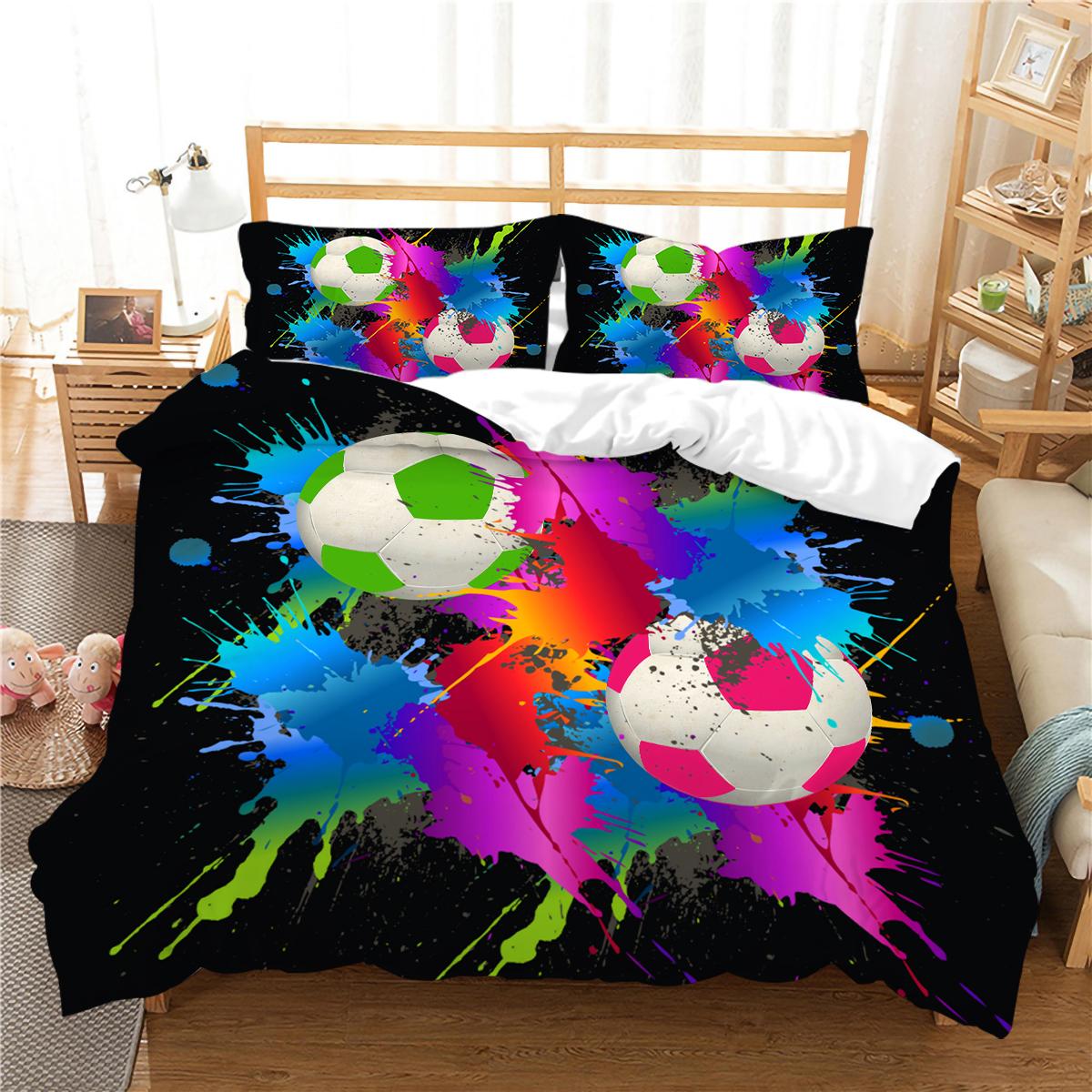 

Комплект постельного белья с 3D футбольным принтом, покрывало, постельное белье, домашняя теплая наволочка из трех предметов из полиэстера, одинарная, двойная, дышащая, King Size EU Single 135x200cm