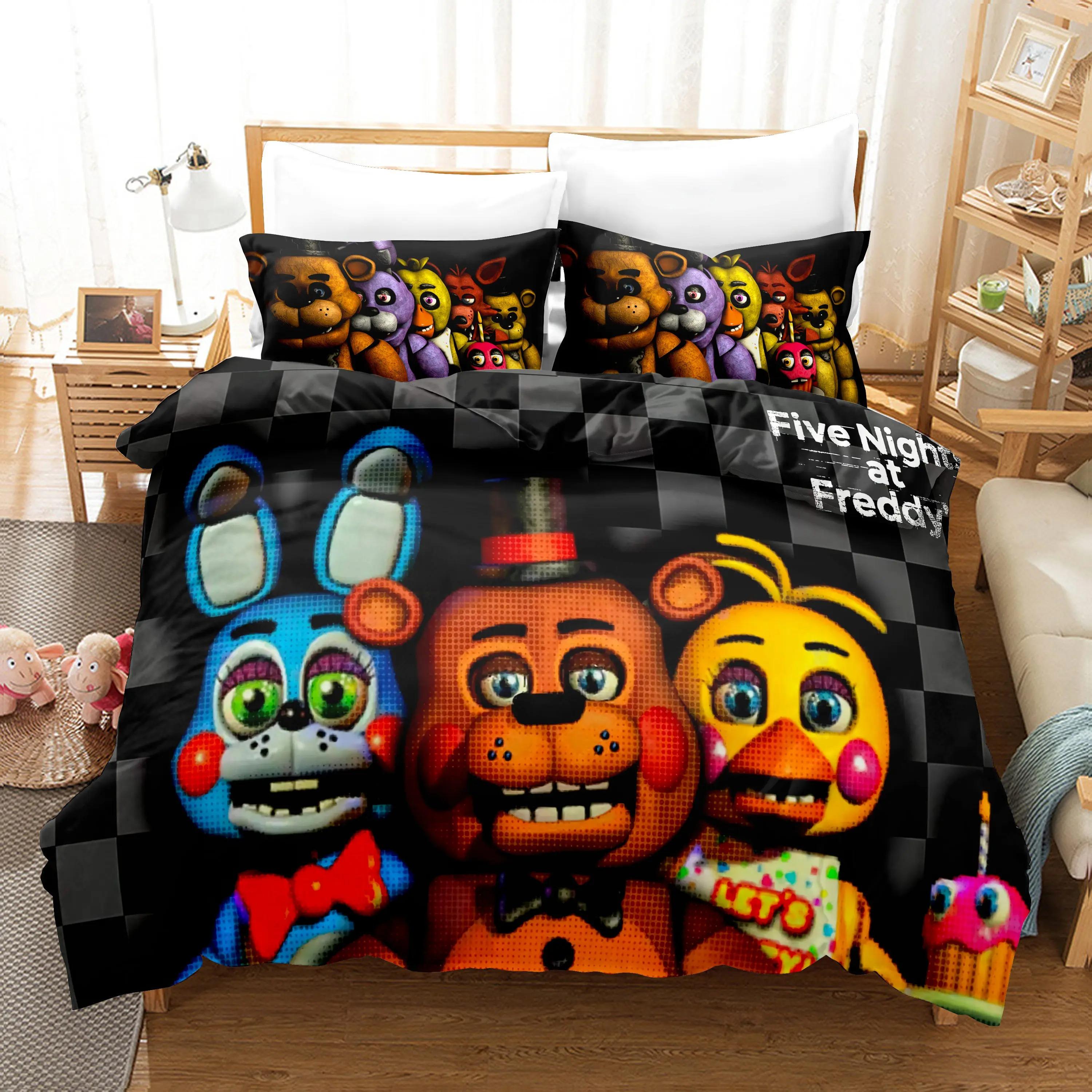 Impression 3D Papier Peint Freddy Parure de Lit FNAF Housse de Couette Five Nights Taie d'Oreiller double face 2/3 pièces Housse de Couette Décoration de Chambre 135x200cm (3pcs)