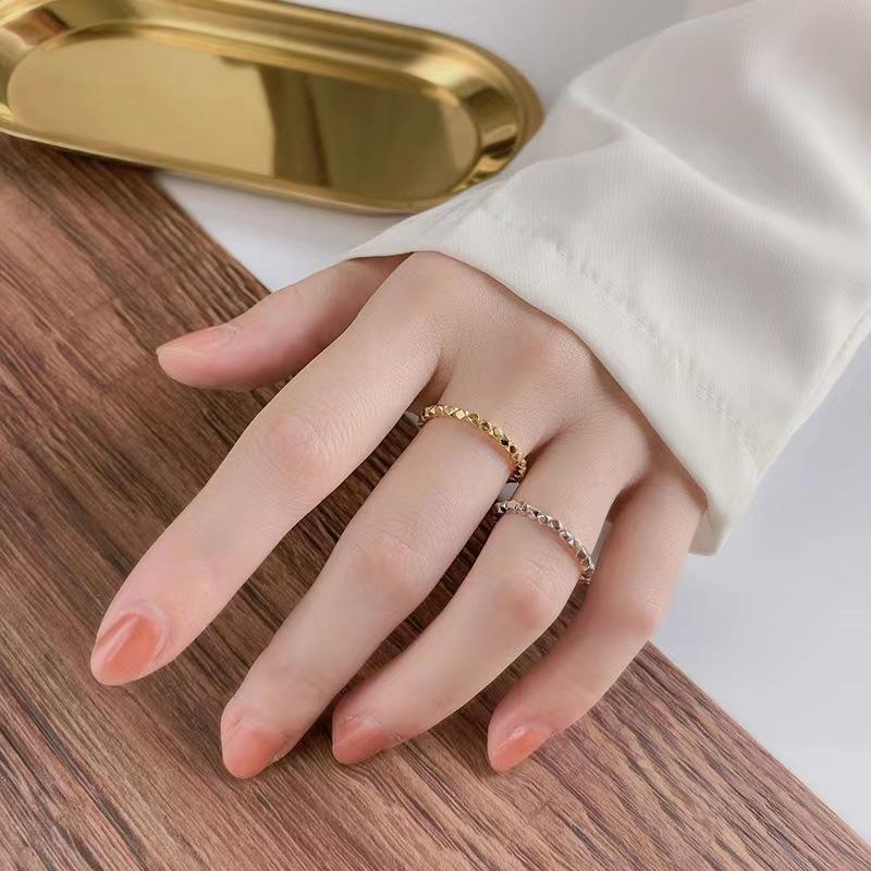 A Few Rings Women's Handmade Design Geometric Cutting Surface Rhombus Small Square Open Index Finger Ring