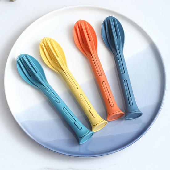 Yousheng 3-In-1 Portable Cutlery Set with Fork Spoon Cutter Food Grade Reusable Outdoor Camping Picnic Hiking Travel Nesting Flatware Utensils Kit