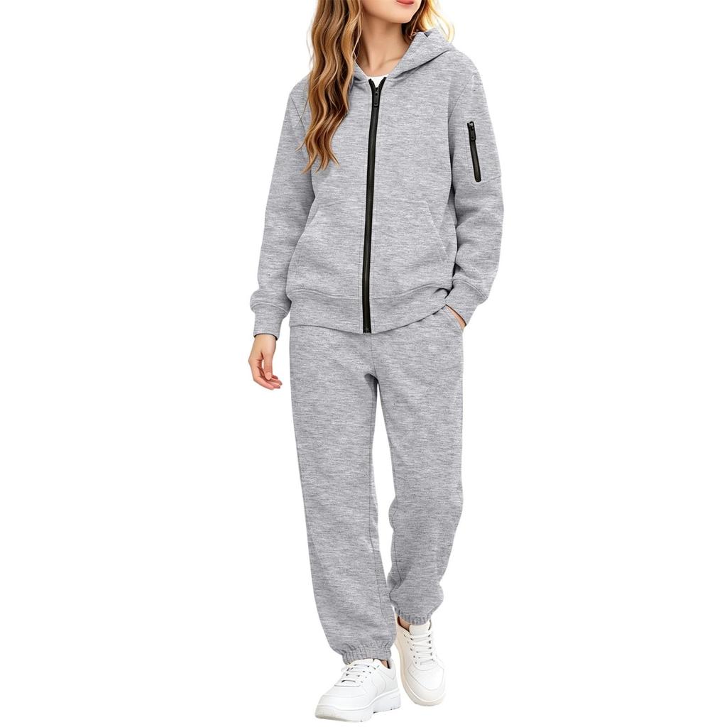 Kids Zip Hoodie and Jogger Pants Set - Two Piece Track Suit, Color Casual Outfit for Boys Girls