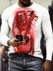 Music note graphic long-sleeve T-shirt, stylish casual top for music lovers.