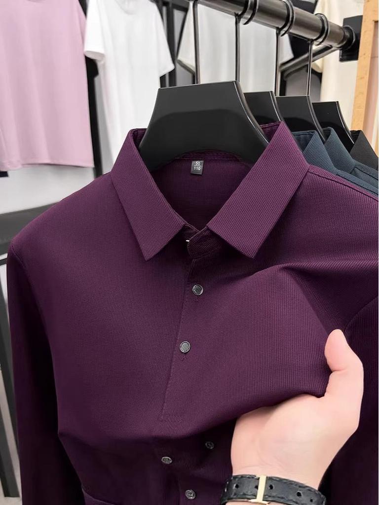 Men's Long Sleeve Polo - Loose Fit, Fashionable Lapel, Versatile Solid Color, Casual T-Shirt for Spring/Autumn