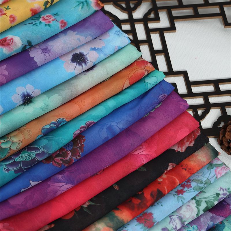 100x150cm 30D Printed Chiffon Ink Chinese Style Fabric Transparent for Sewing Skirt Gauze Scarf Clothing Fabric