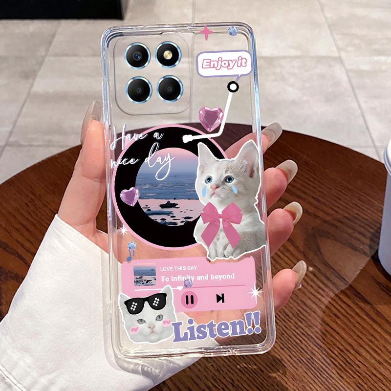 Gele-Hülle für Honor X6 4G/X6S 4G/70 Lite/Play 30M/Honor X8 5G Klare Silikon-Weiche-TPU-Rückabdeckung Niedliche Katzen-Schutzhülle