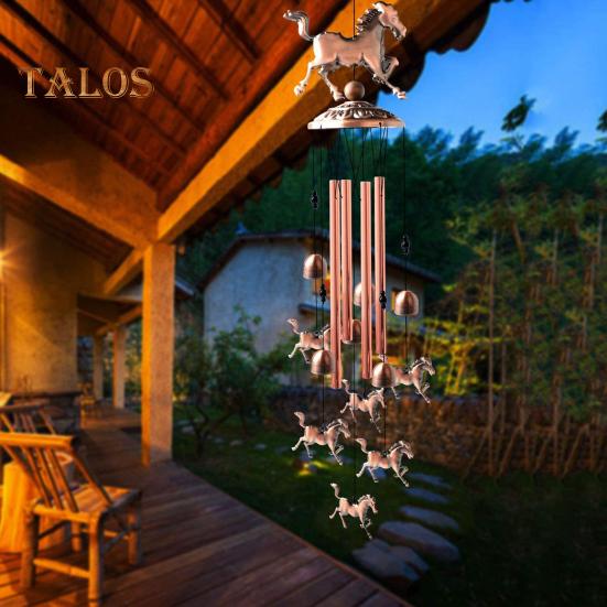 Metal Wind Chimes Handmade Running Horse Wind Chime Retro Wind Chime with Bells for Home Indoor Garden Patio Yard Decor