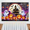 1pc2D flat banner background cloth with Halloween ghost and pumpkin, horror decoration, no power required-wzy