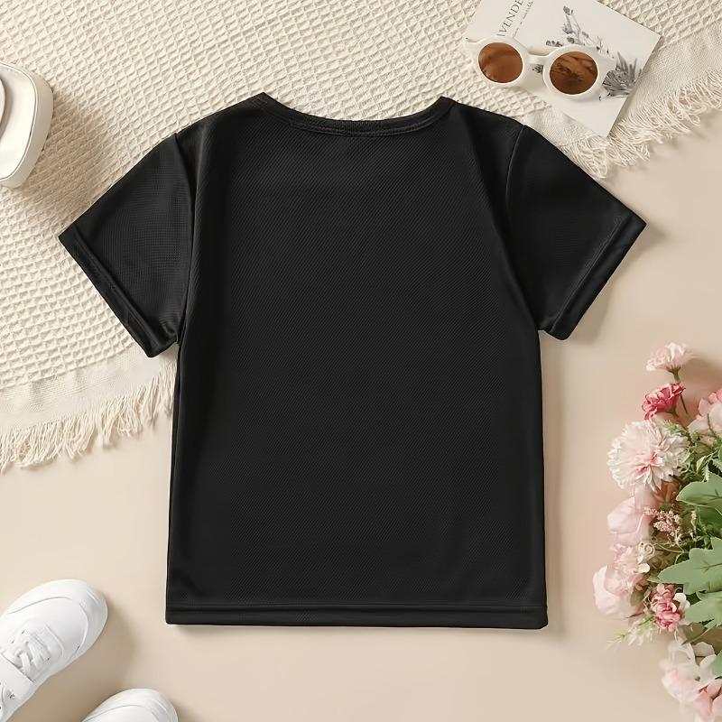 Children Crew Neck Short Sleeve T-Shirt with Parent-Child Themed Cartoon Stork Print
