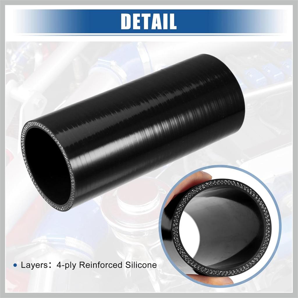 2.25" ID 6" Length 4-Ply Reinforced High Temp Straight Coupler Silicone Reducer Hose Black for Car Intercooler Intake Piping Replacement Car Parts