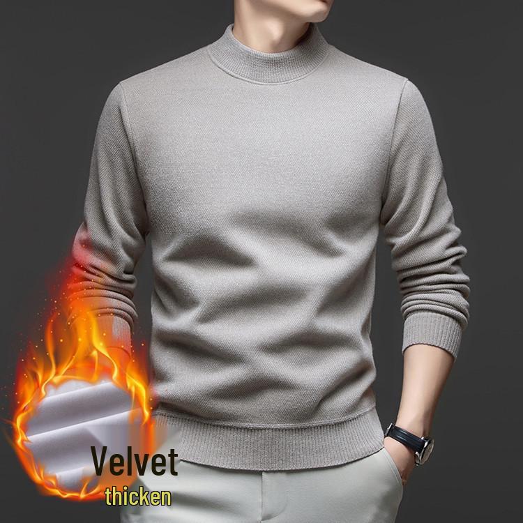 Men's Autumn/Winter Chenille Knit Half-High Neck Velvet-Enhanced Base Layer Sweater