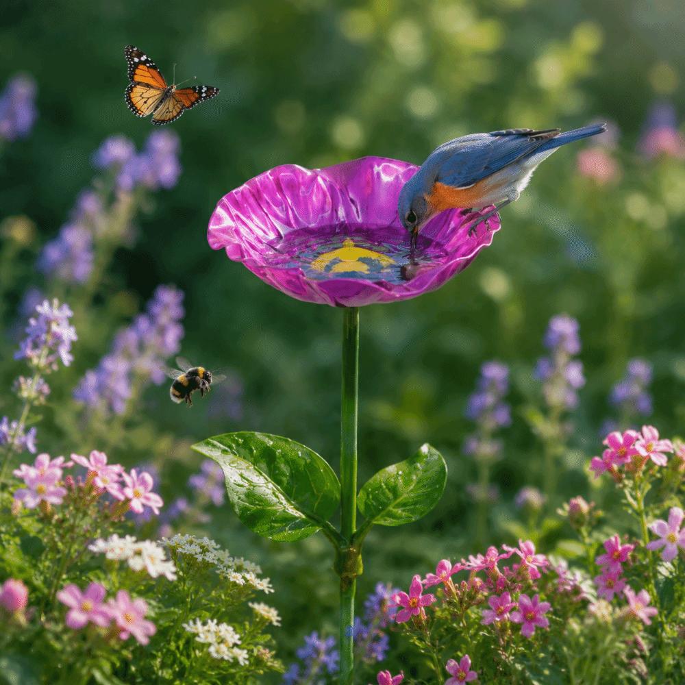 Multi-Function Insect Bird Bath Iron Ornamental Horticulture Garden Birdbath Flower Shape Flower Garden Stake Outdoor