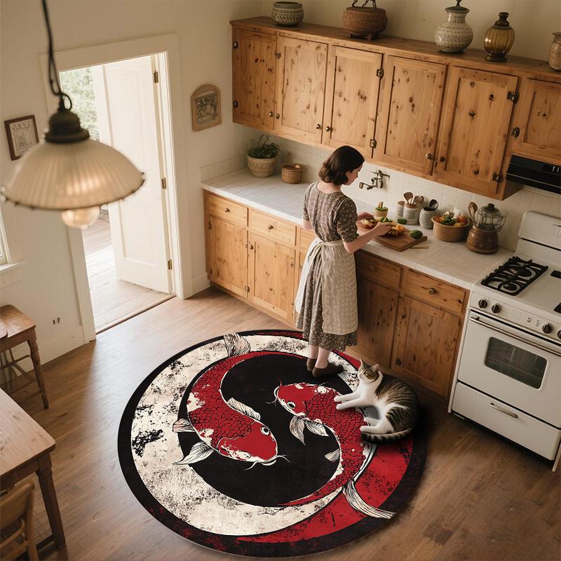 Yin-Yang Fish,Round Area Rug,Carpet Rug for Living Room Bedroom Sofa Playroom Decor,Non-slip Floor Mat